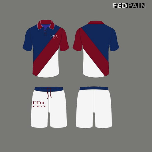 Fedpain Summer Collared Set Blue, Burgundy & White