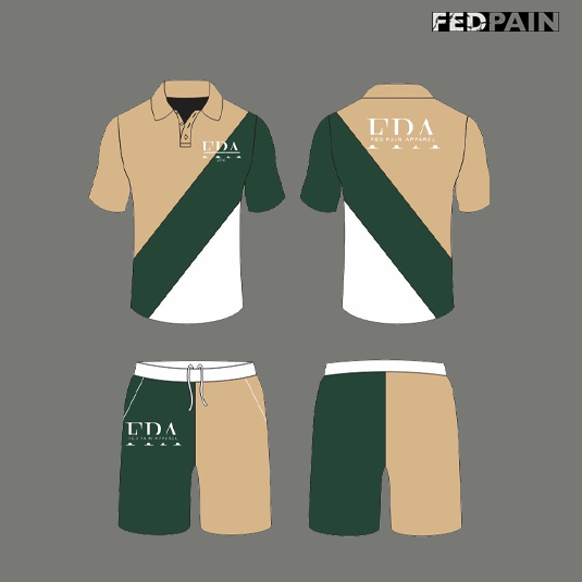 Fedpain Summer Collared Set Beige,Green & White