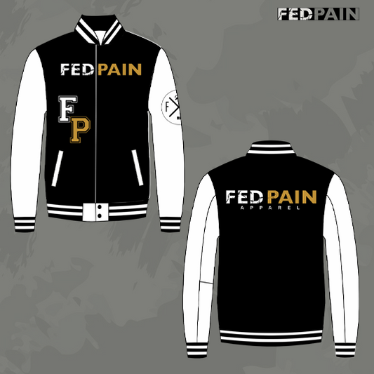 Fedpain Varsity Letterman Jacket White, Black & Gold