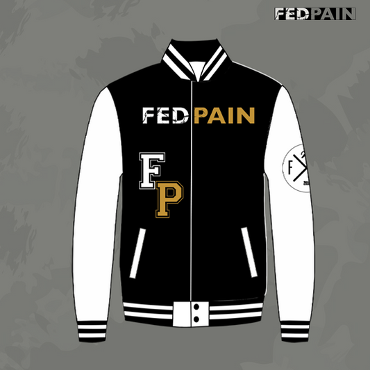 Fedpain Varsity Letterman Jacket White, Black & Gold