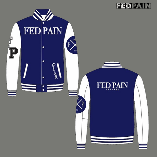 Fedpain Varsity Letterman Dark Blue & White Style 2