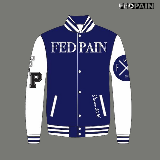 Fedpain Varsity Letterman Dark Blue & White Style 2