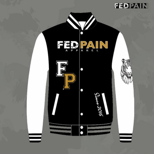 Fedpain Varsity Letterman Jacket White & Black, Gold