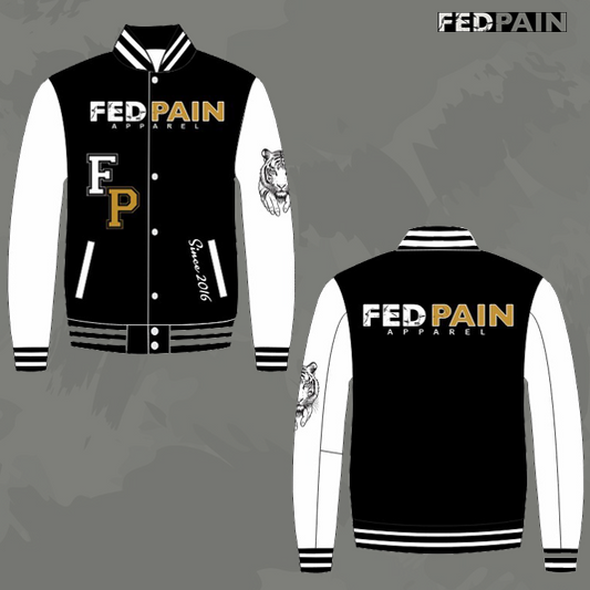 Fedpain Varsity Letterman Jacket White & Black, Gold